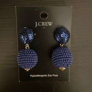 J.Crew Blue Beaded Statement Drop Earrings Gold Tone NWT